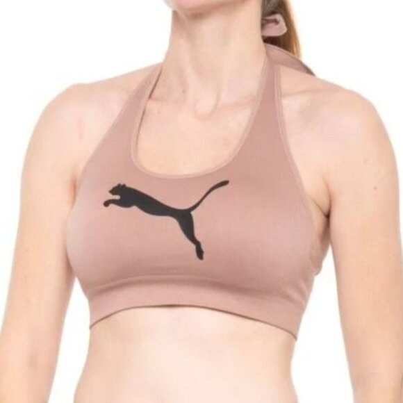 Puma Other - NWOT PUMA Seamless Halter Sports Bra Logo Print in Nude, S